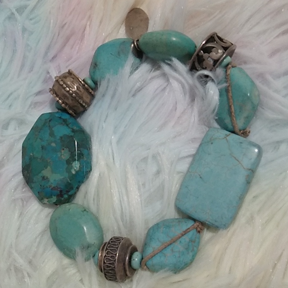 SALE! Silpada Retired Turquoise & Sterling Silver Stretch Bracelet B2162 - Picture 7 of 9